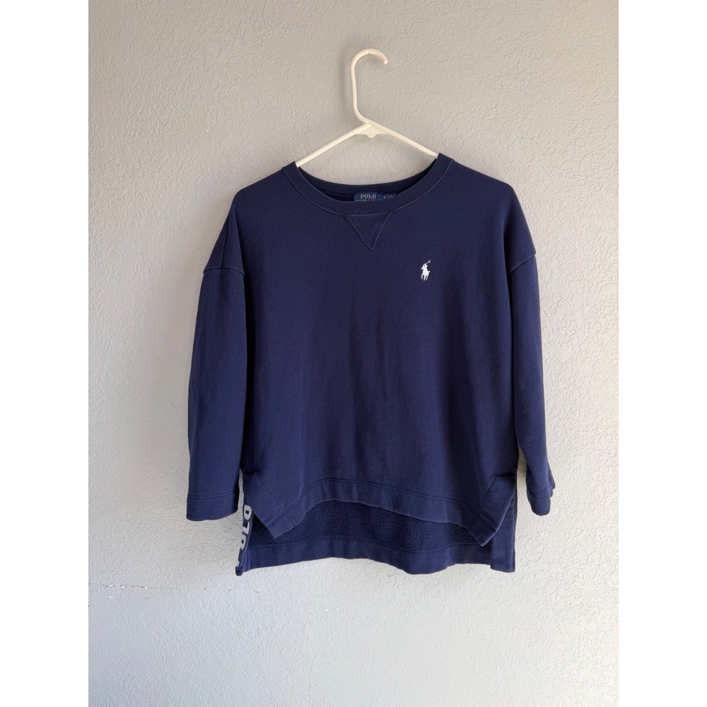 Polo Ralph Lauren Navy Blue Fleece Sweatshirt Side Logo Pony XS TP
